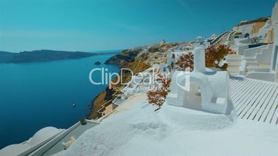 Slider Ultra Wide Panoramic Shot Santorini Cliff and Aegean Sea in the Afternoon