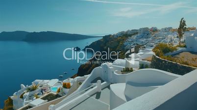 Tilting Panoramic Shot Santorini Cliff and Aegean Sea in the Afternoon