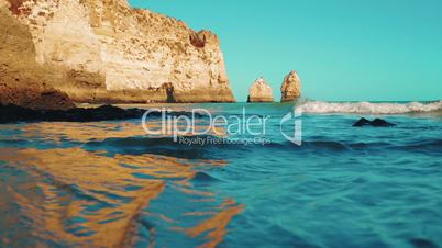 Low Angle Beach Cliff Shore Shot in the Algarve, Portugal