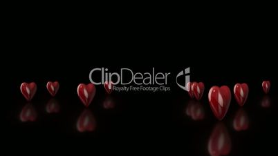 3D Rotating Love Hearts in Black Background