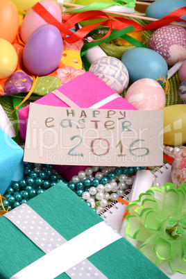 easter eggs with flowers and gift box