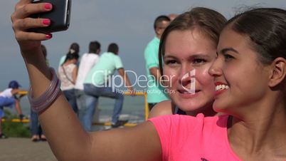 Tourist Girl Friends Taking Selfie