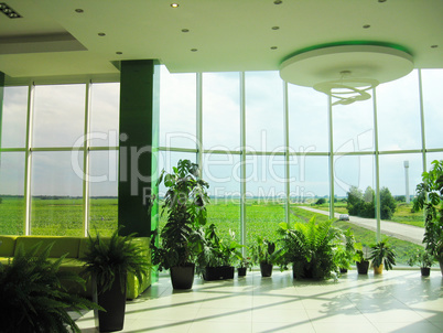 office window with a view of agricultural field