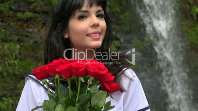 Cosplay Girl With Red Flowers