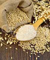 Flour oat in spoon with grains on board
