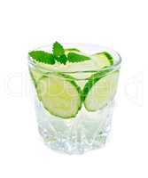 Lemonade with cucumber and mint in glass