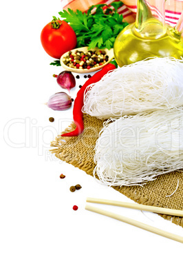 Noodles rice white with spices and oil