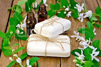 Soap and oil white with  flowers of honeysuckle on board