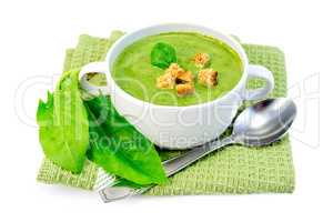 Soup puree with spinach and spoon