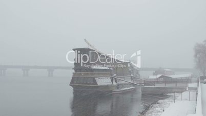 Ship in a snow storm