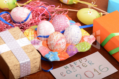 holiday gift box with painted easter eggs