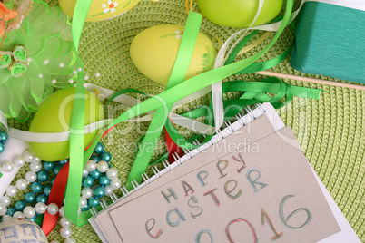 Easter background with Easter eggs and gift box