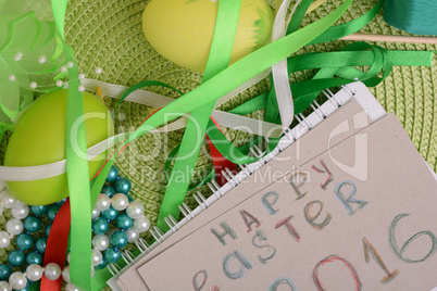 Easter background with Easter eggs and gift box