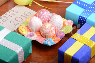 holiday gift box with painted easter eggs