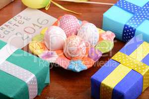 holiday gift box with painted easter eggs
