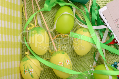 Easter background with Easter eggs and gift box