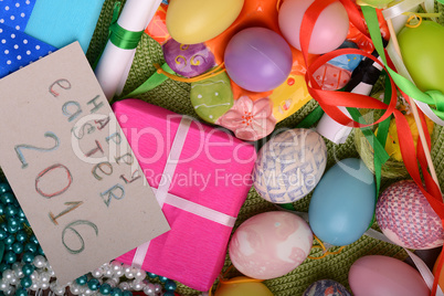 easter eggs with flowers and gift box