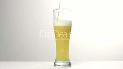 Beer poured in glass on white background