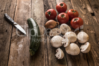 vegetables on wood