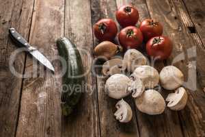 vegetables on wood