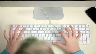 girl is typing on her computer, office work, business