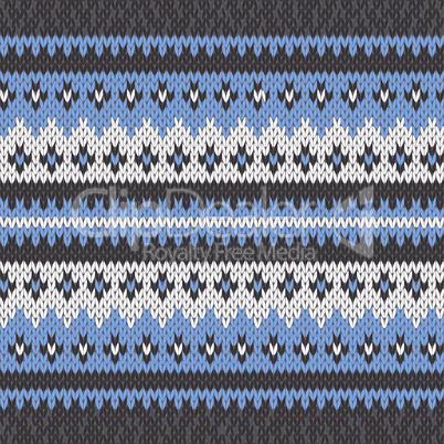 Knitted Seamless Pattern in Blue, White and Grey