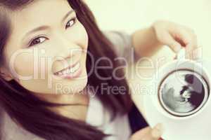 Instagram Style Chinese Asian Woman Drinking Tea or Coffee