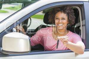 African American Girl Young Woman Driving Car Holding Key