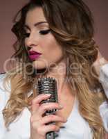woman with retro mic