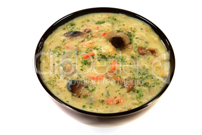 Mediterranean Vegetable soup with added yogurt and egg