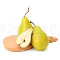 Fresh pears on cutting board