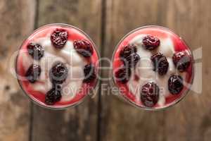Muesli and yogurt with cranberries and raspberry .