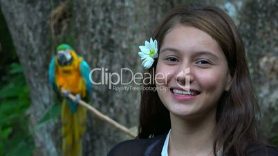 Smiling Teen Girl With Silly Parrot