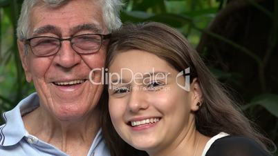 Happy Teen Girl With Grandfather