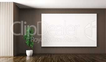 Empty interior with big poster on the wall 3d render