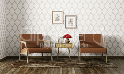 Interior of living room with armchairs 3d render