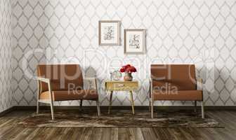 Interior of living room with armchairs 3d render