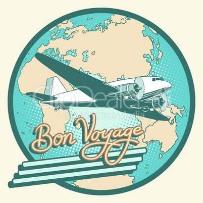 Bon voyage abstract retro plane poster