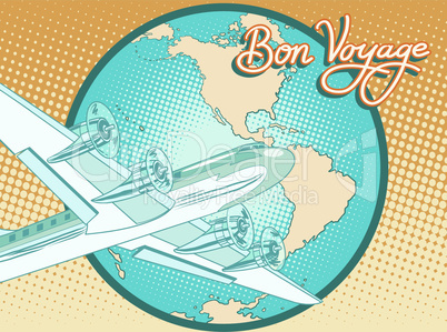 Bon voyage abstract retro plane poster