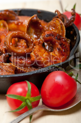 fresh seafoos stew on an iron skillet