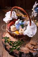 Traditional Easter basket with food