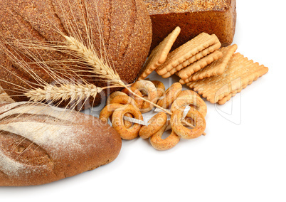 bread and flour products isolated on white background