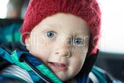 Portrait of a 3 year old boy in winter