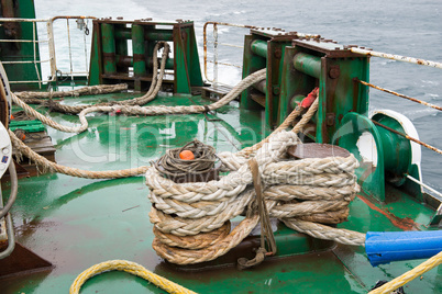 Ship ropes folded on a ship
