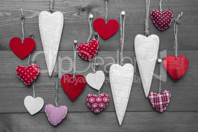 Black And White Image With Red Hearts For Valentines Daecoration