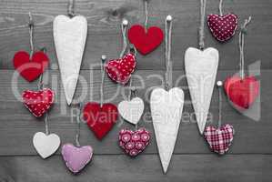Black And White Image With Red Hearts For Valentines Daecoration