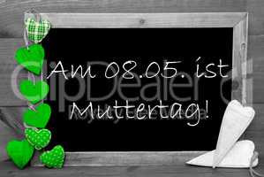 Gray Blackbord, Green Hearts, Muttertag Means Mothers Day