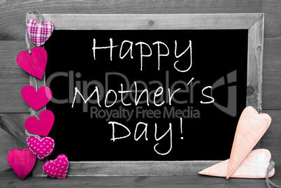Black And White Blackbord, Pink Hearts, Happy Mothers Day