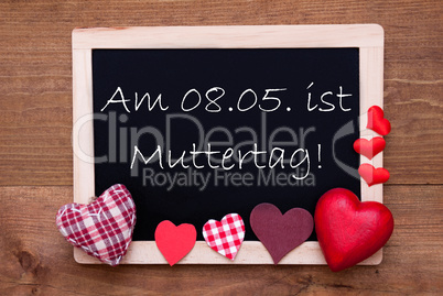 Blackboard, Textile Hearts, 8 Mai Muttertag Means Happy Mothers Day