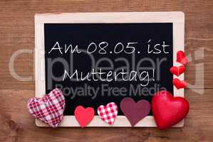 Blackboard, Textile Hearts, 8 Mai Muttertag Means Happy Mothers Day